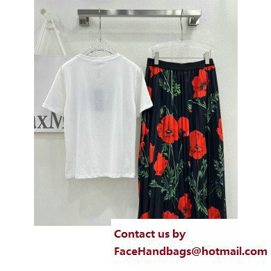 Dolce  &  Gabbana WHITE T-SHIRT AND ROSE PRINTED SKIRT 2023